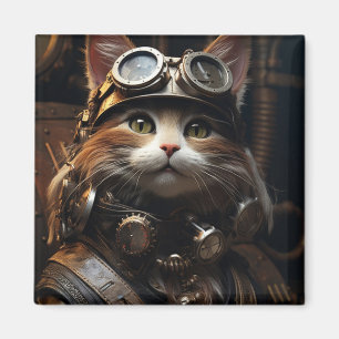 Imán Magnate de Ilustracion de arte gato Steampunk