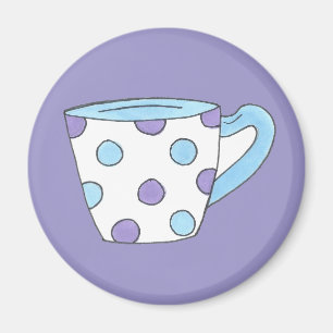 Imán Magnate de la Copa de Té de Polka azul y púrpura