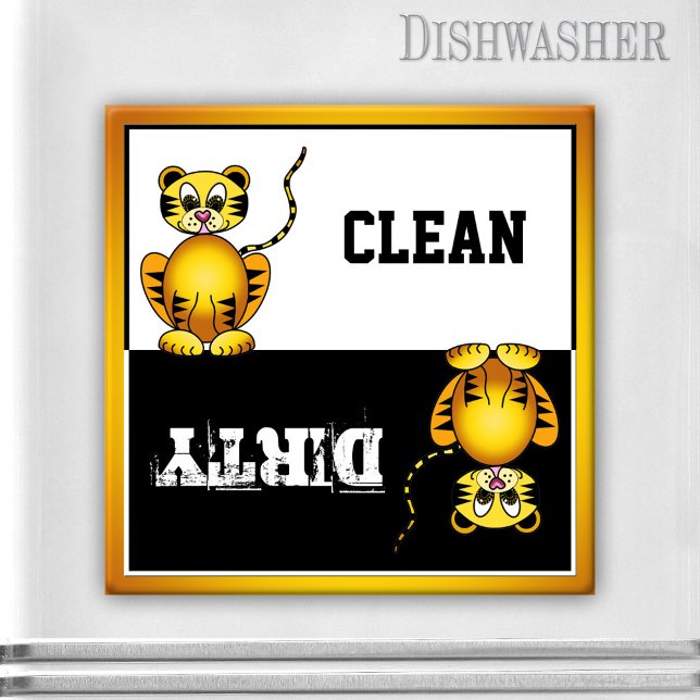 Imán Magnate de lavavajillas para gato grande (Dishwasher magnet with a cute cartoon tiger on black and white: a delightful gift for cat lovers)