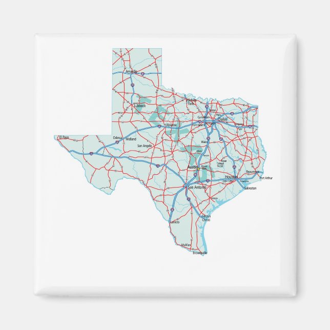 Imán Magnate de mapas interestatales de Texas (Frente)