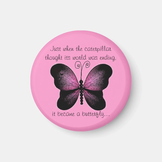 Imán Magnate de mariposa rosa y negra (Frente)