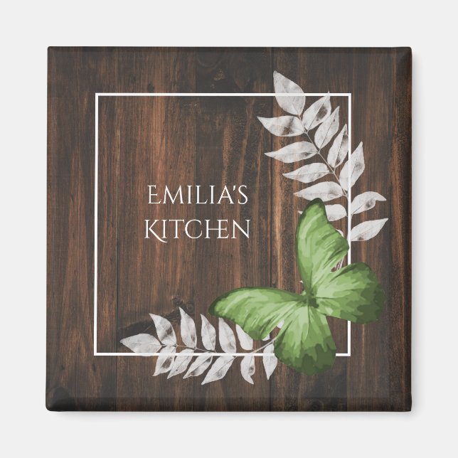 Imán Magnate de mariposa verde rústico (Frente)