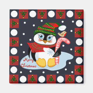 Imán Magnate de navidad con pingüino y Robin