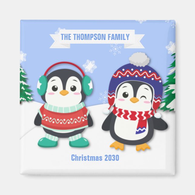Imán Magnate de Navidades de pingüino personalizados (Frente)