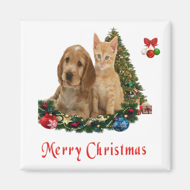 Imán Magnate de Navidades gatitos y cachorros (Frente)