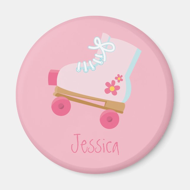 Imán Magnate de patines rodados rosados (Frente)