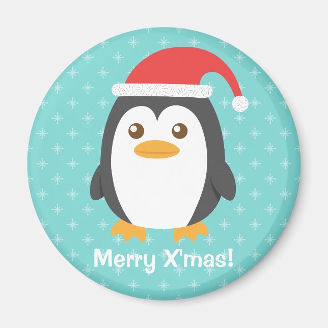 Imán Magnate de pequeños pingüinos de Santa Hat Navidad (Frente)