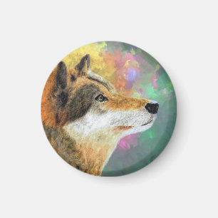 Imán Magnate de pintura de lobo, majestuosa Nevera de v