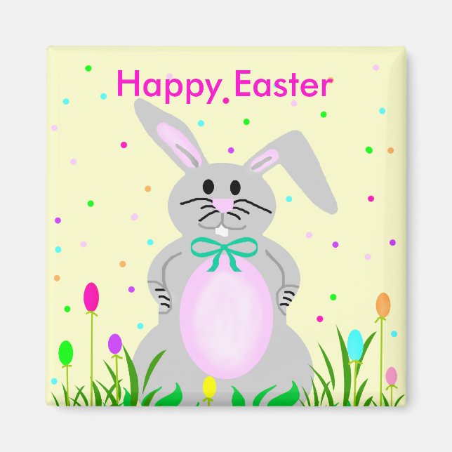 Imán Magnate de plantillas de Happy Easter Bunny (Frente)