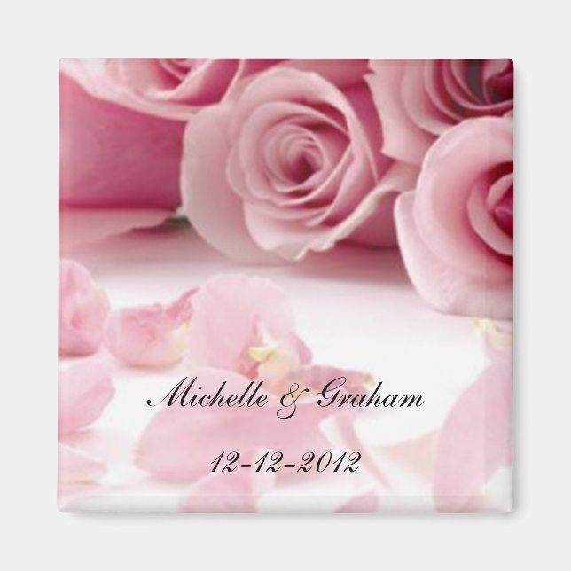 Imán Magnate de souvenir Boda de rosas rosadas (Frente)