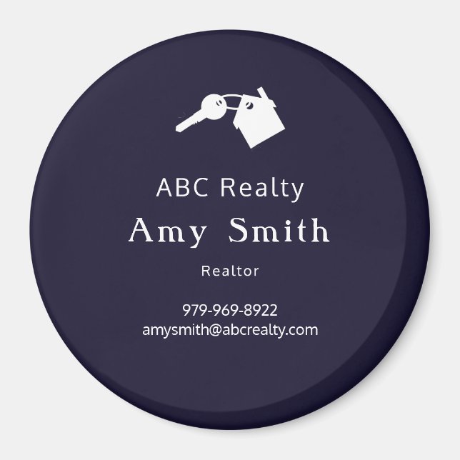 Imán Magnate de tarjetas de visita circular azul (Frente)