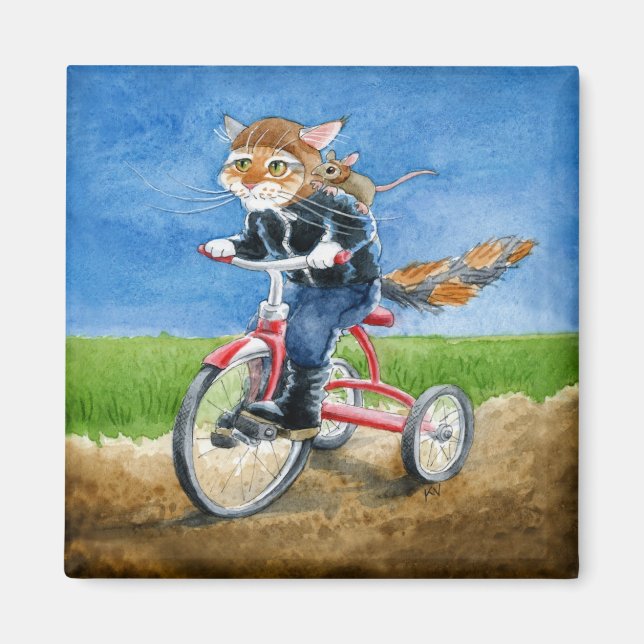 Imán Magnate de triciclo de gatos y ratones lindo y div (Frente)