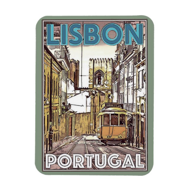 Imán Magnate de Viajes de la Viñeta de Lisboa Portugal (Vertical)