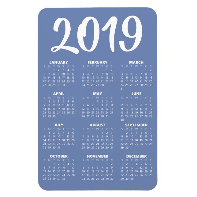 Imán Magnate del calendario 2019 - Gris azul (Vertical)