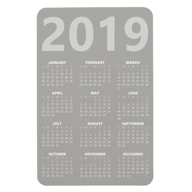 Imán Magnate del calendario 2019 - Gris claro (Vertical)