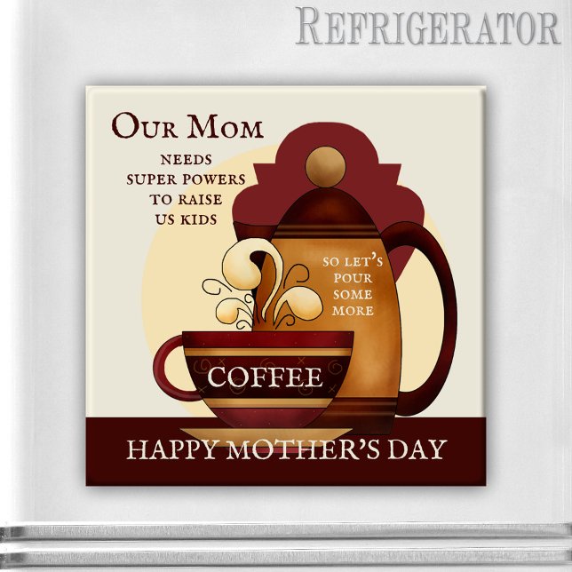 Imán Magnate del Día de la Madre con poder de café (Magnet featuring a coffee themed retro design. A lovely gift for Mother's Day)