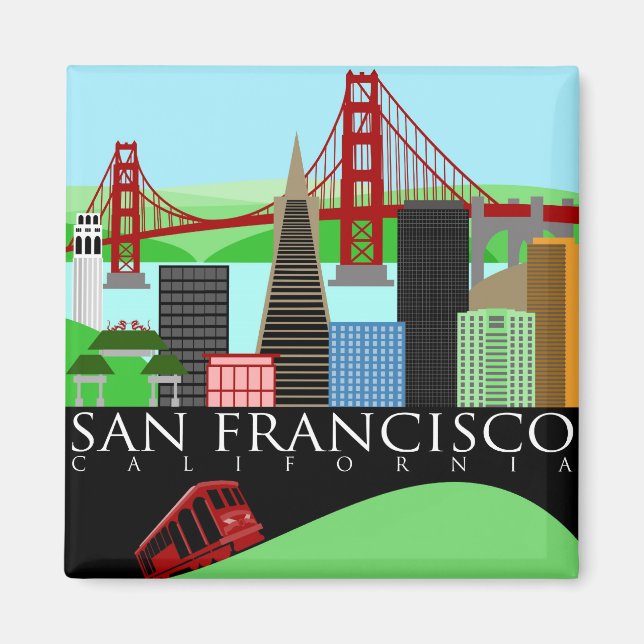 Imán Magnate del Ilustracion Skyline de San Francisco (Frente)