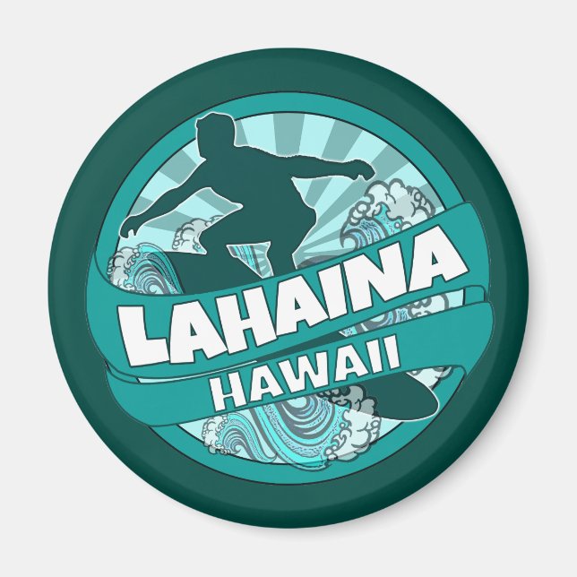Imán Magnate del logo verde azulado surfista de Lahaina (Frente)