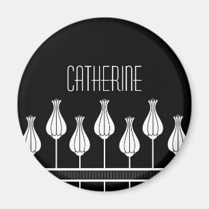 Imán Magnate floral negro y blanco Art Deco