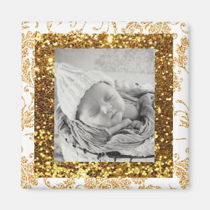 Imán Magnate fotográfico blanco y Purpurinoso de oro