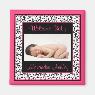 Imán Magnate fotográfico de Damasask Black Floral Pink