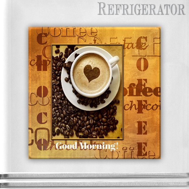 Imán Magnate fotográfico personalizado para la tipograf (Photo magnet showing your own favorite picture on a typography retro style design with coffee texts)