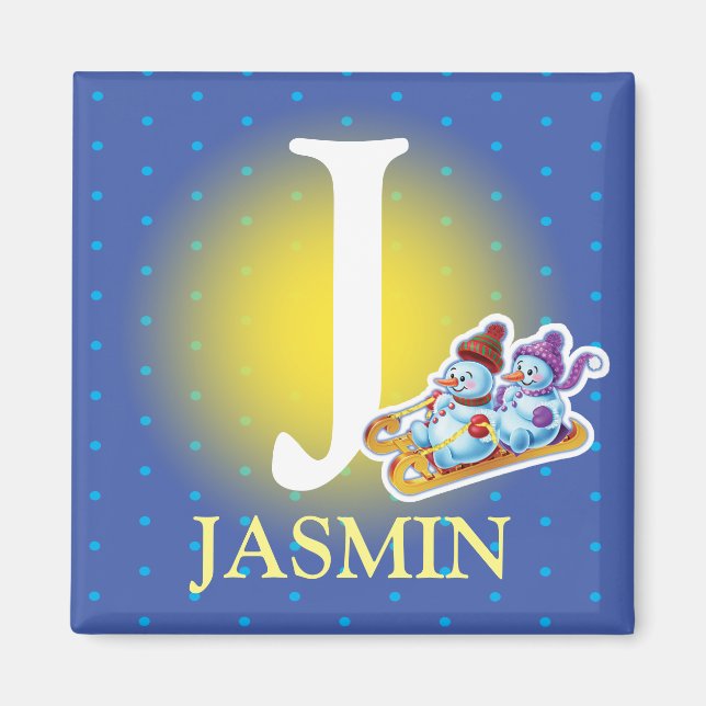 Imán Magnate inicial de neverita en trineo del niño (Frente)