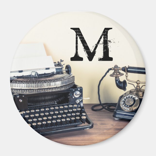 Imán Magnate inicial del monograma retro del escritor d (Frente)