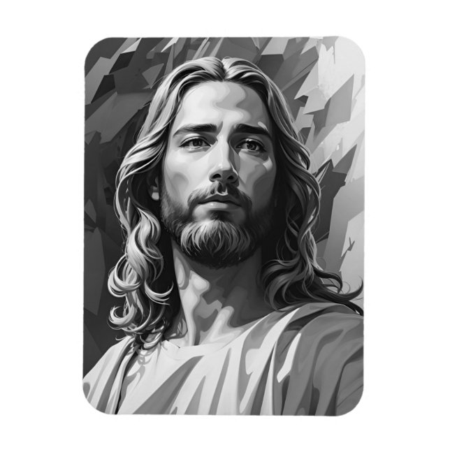 Imán Magnate negro y blanco Jesús (Vertical)