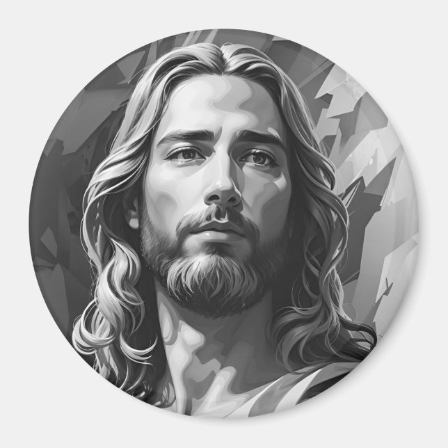 Imán Magnate negro y blanco Jesús (Frente)