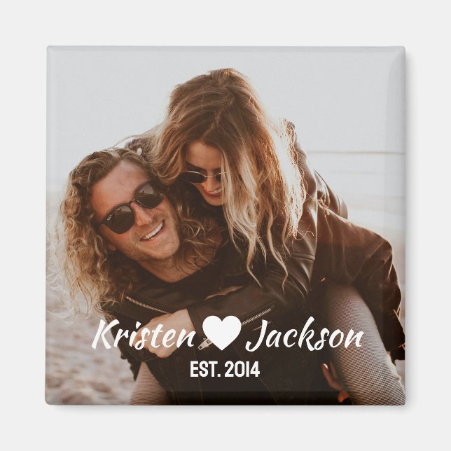 Imán Magnate simple de fecha y nombre personalizado (Frente)