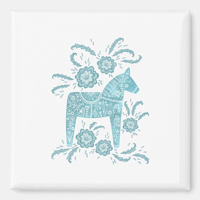 Imán Magnate verde y blanco de Caballo de Dala sueco (Swedish Dala Horse magnet)