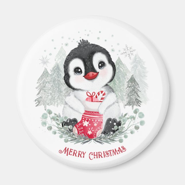 Imán Magnates de Navidades personalizados de pingüino (Frente)