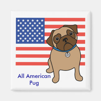 Imán Magnates de Pug con bandera de Estados Unidos de p