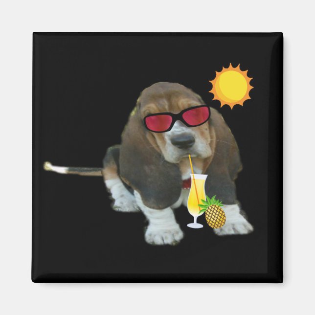 Imán Magnet Baby Basset Hound Summer Time (Frente)