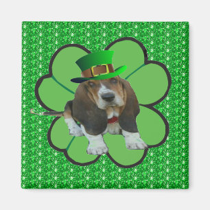 Imán Magnet Basset Hound Happy St. Patrick's Clover