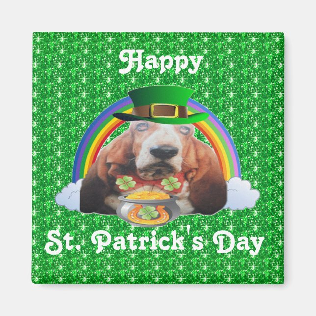 Imán Magnet Basset Hound Happy St. Patrick's Day (Frente)