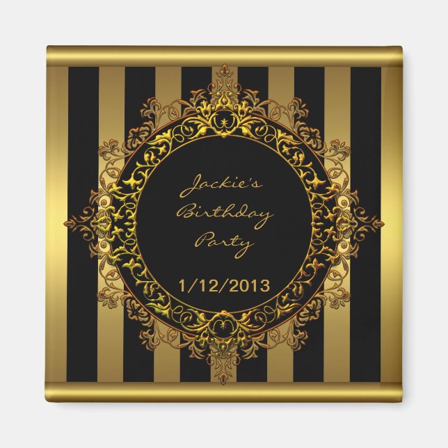 Imán Magnet Birthday Party Elegant Gold Black Stripe (Frente)