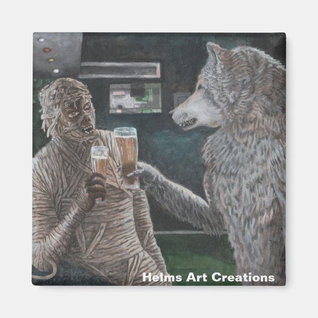 Imán Magnet botón para beber cerveza Mami y Werewolf (Frente)