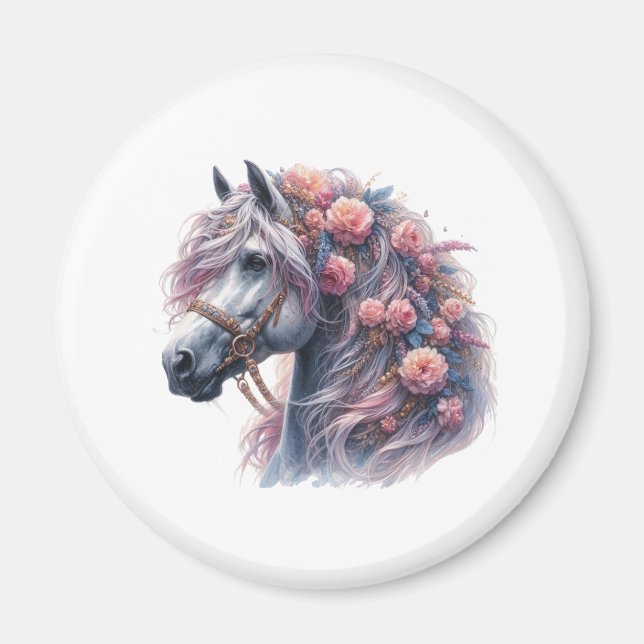 Imán magnet cheval et fleurs (Frente)