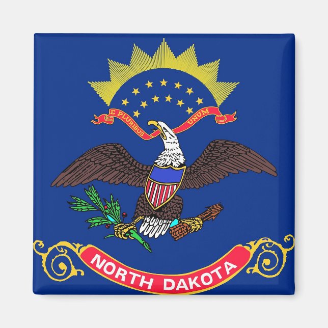 Imán Magnet con bandera del estado de Dakota del Norte  (Frente)