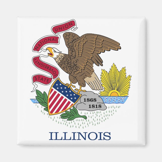 Imán Magnet con bandera del estado de Illinois - Estado (Frente)