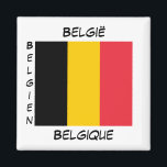 Imán Magnet cuadrado de la bandera belga<br><div class="desc">Hermosa bandera belga rodeada por "Bélgica" en los tres idiomas oficiales de este país: holandés,  francés y alemán</div>