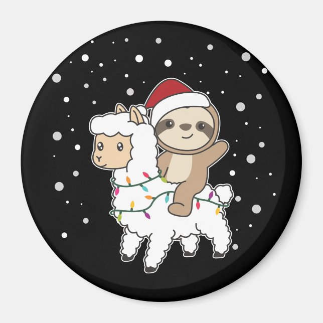 Imán Magnet de Animales de Invierno de Sloth Lama Navid (Frente)