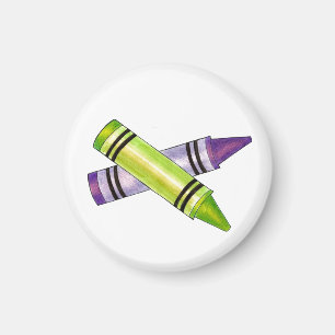 Imán Magnet de artista de arte Green Purple Crayons
