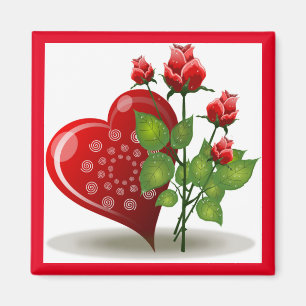 IMÁN MAGNET DE CORAZÓN ROJO Y ROJAS DE VALENTINA