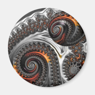 Imán Magnet de Esfera de Mandelbrot, plateado y Naranja