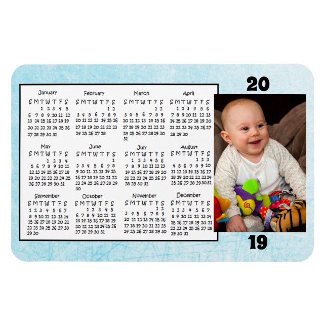 Imán Magnet de fotos azul del calendario 2019 (Horizontal)