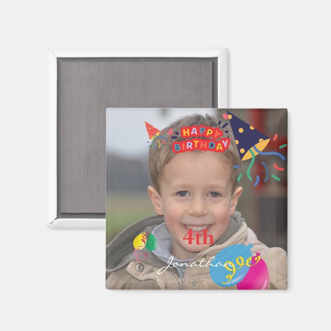 Imán Magnet de fotos de cumpleaños feliz personalizado (Anverso/Reverso)