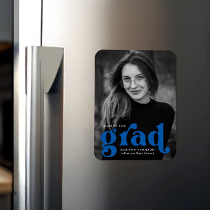 Imán Magnet de graduación de fotografía azul de tipogra